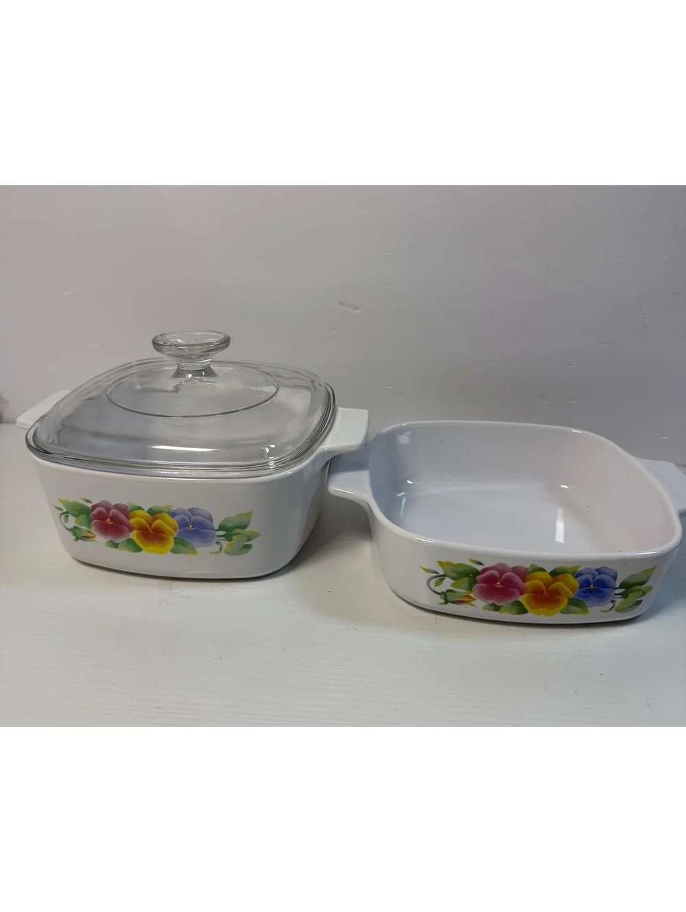 3 Vintage Corning Ware Summer Blush 2L, 1.5L & 1L Casserole Dish Pansies w/lids